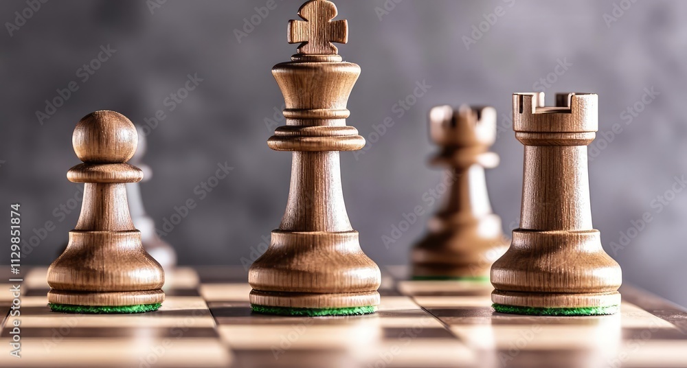 Currency value concept. Close-up of wooden chess pieces on a board, capturing strategic gameplay essence. Currency value concept. Close-up of wooden chess pieces on a board, capturing strategic gameplay essence.