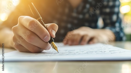 Timeless Poetry: A Young Man’s Hand Writing on an Old Piece of Paper with a Fountain Pen