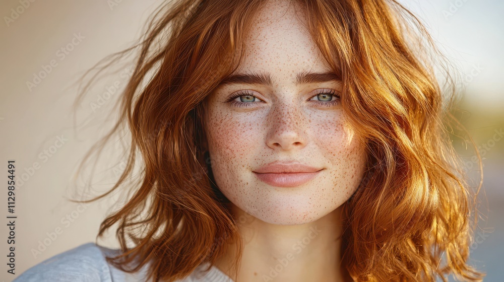 Radiant young girl with freckles in a dreamy outdoor setting Radiant young girl with freckles in a dreamy outdoor setting