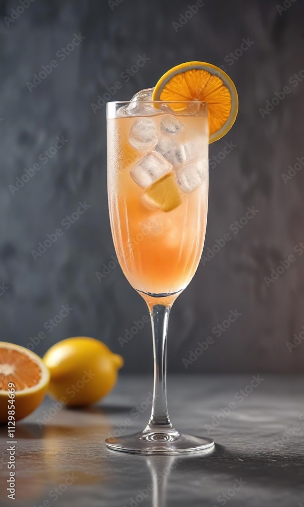 Iced cocktail in elegant glass, garnished with citrus , nightlife, beverage Iced cocktail in elegant glass, garnished with citrus , nightlife, beverage
