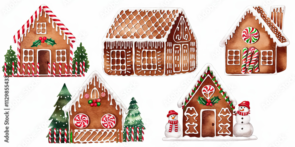 Festive Watercolor Gingerbread Houses Christmas Treats Holiday Sweets Winter Wonderland Festive Festive Watercolor Gingerbread Houses Christmas Treats Holiday Sweets Winter Wonderland Festive