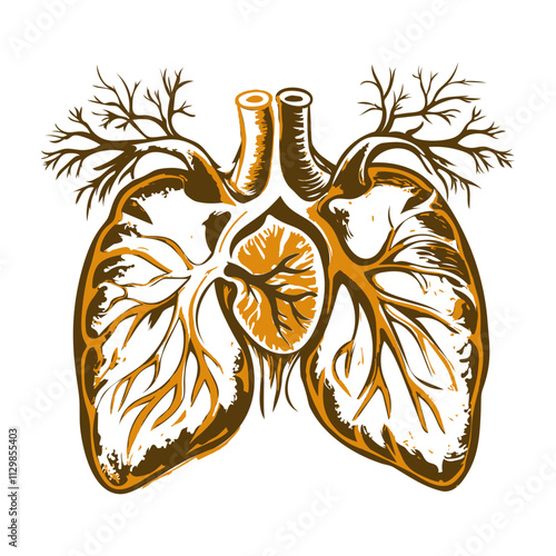 Vintage illustration of pulmonary circulation system