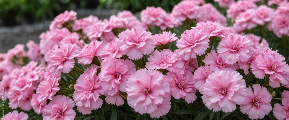 Pastel pink Dianthus plumarius blooms in a garden bed, spring flowers, June bloom, perennial flowers Pastel pink Dianthus plumarius blooms in a garden bed, spring flowers, June bloom, perennial flowers