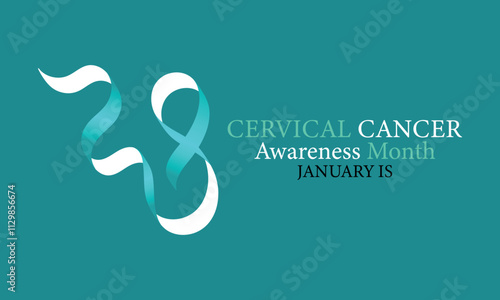 January is Cervical Cancer Awareness Month Vector Illustration. banner with teal and white ribbon awareness and text.