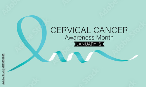 January is Cervical Cancer Awareness Month Vector Illustration. banner with teal and white ribbon awareness and text.