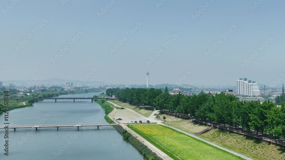 Ginkgo Tree Road and Riverside Park in Korea Ginkgo Tree Road and Riverside Park in Korea