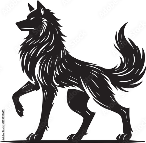A protective wolf silhouette with guarded stance black vector
