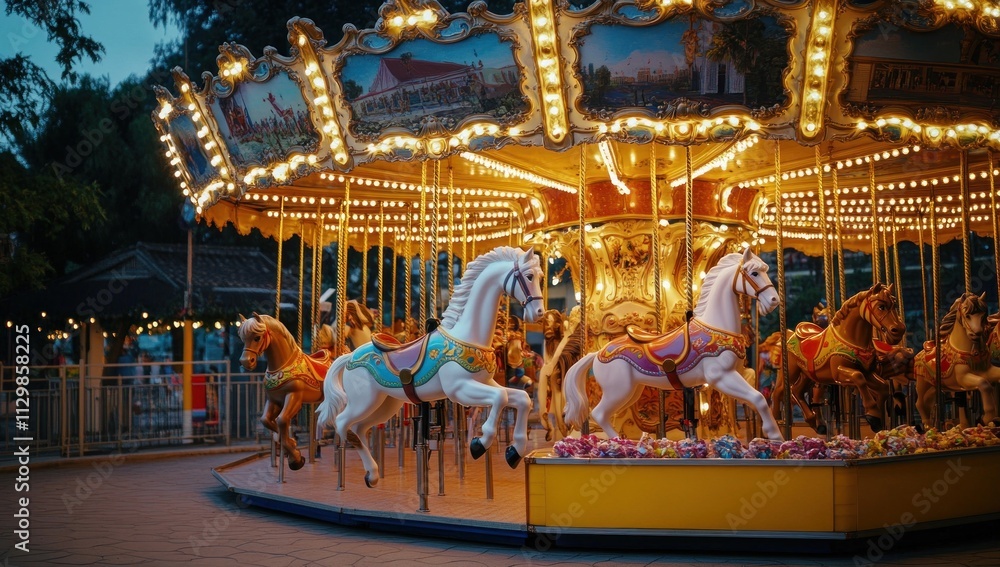 Carousel Horses Under Evening Lights Carousel Horses Under Evening Lights