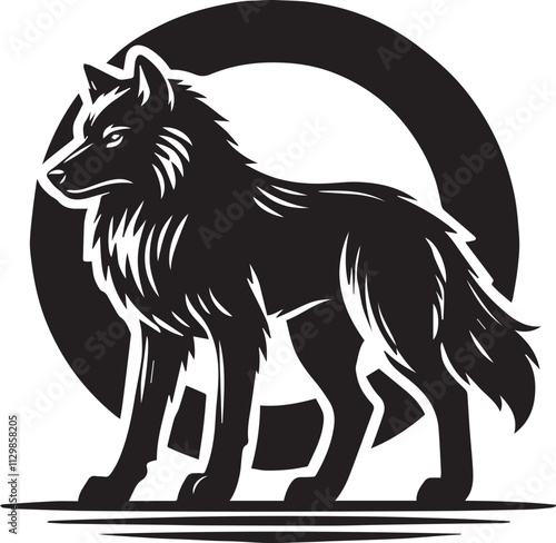 A protective wolf silhouette with guarded stance black vector
