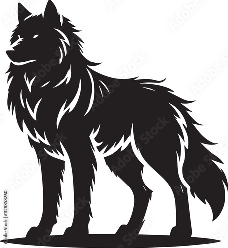 A protective wolf silhouette with guarded stance black vector