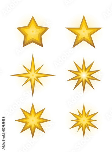 PNG set of golden stars including various of designs for apps and websites