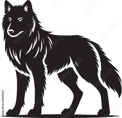 A protective wolf silhouette with guarded stance black vector