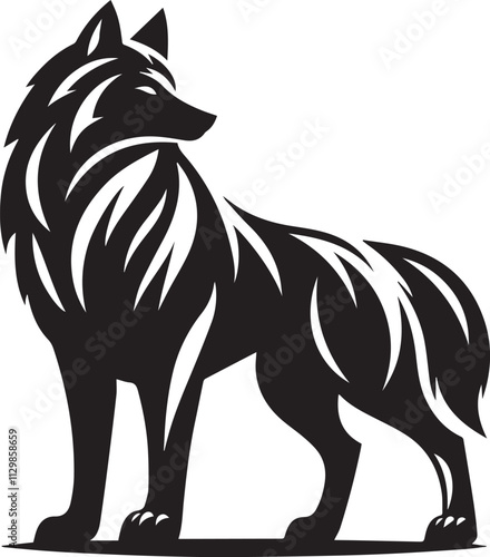 A protective wolf silhouette with guarded stance black vector