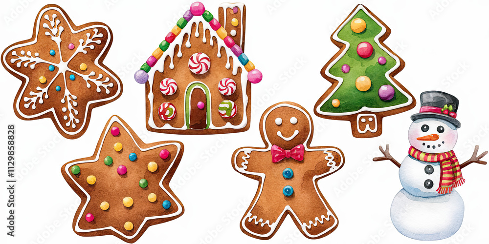 Festive Watercolor Gingerbread Cookies Snowman Christmas Treats Festive Watercolor Gingerbread Cookies Snowman Christmas Treats