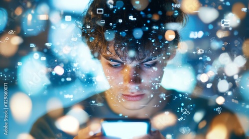 Person staring at his phone, brain rot concept, scrolling, digital fatigue, social network