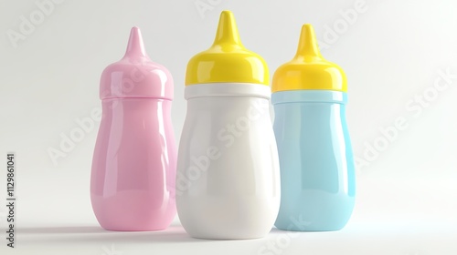  Simple baby bottle in a clean minimalist design on a white background, featuring soft curves and neutral tones, symbolizing infant care and nourishment.