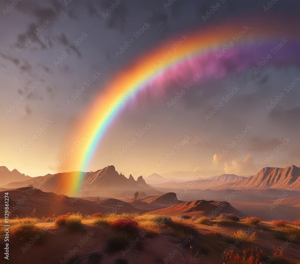 The vibrant colors of a rainbow dissolving into a warm, golden glow, calming, refuge, tranquility The vibrant colors of a rainbow dissolving into a warm, golden glow, calming, refuge, tranquility