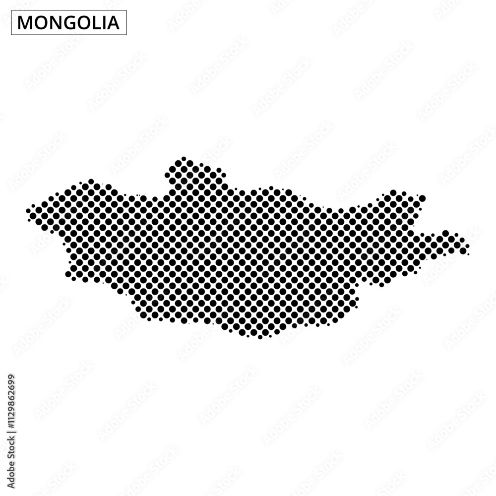 Fototapeta premium Mongolia highlighted on a dotted map representation with abstract design elements