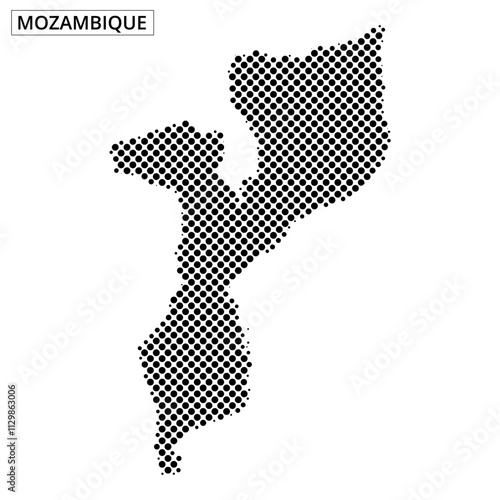 Outline of Mozambique with a dotted pattern showcasing its unique shape