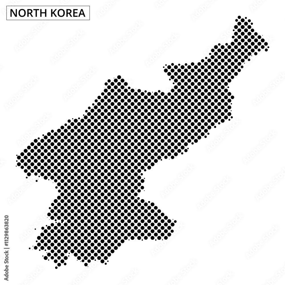 Fototapeta premium Detailed dot map representation of North Korea showcasing geographical features clearly