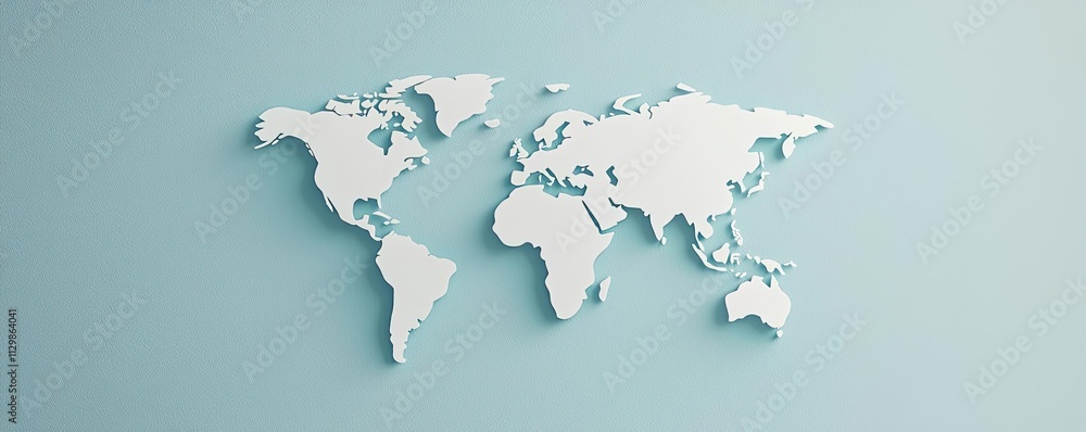 Fototapeta premium Map atlas concept. Stylish white world map on a light background for modern travel and geography themes.