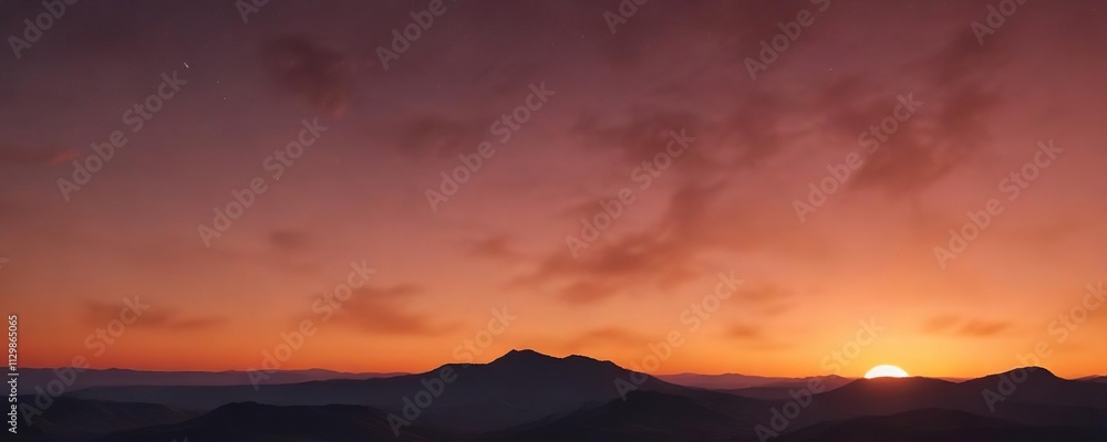 A crescent moon near the edge of a vibrant orange horizon at dawn, sunrise, morning, landscape A crescent moon near the edge of a vibrant orange horizon at dawn, sunrise, morning, landscape