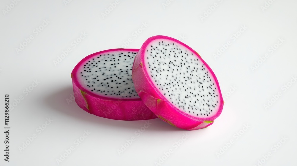 Two Slices of Dragon Fruit on White Background Two Slices of Dragon Fruit on White Background