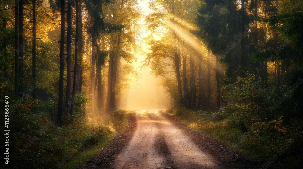 Fototapeta premium Sunrays Through Forest Path