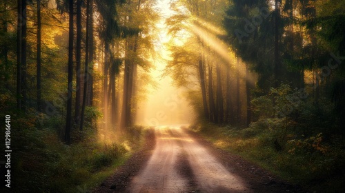 Sunrays Through Forest Path