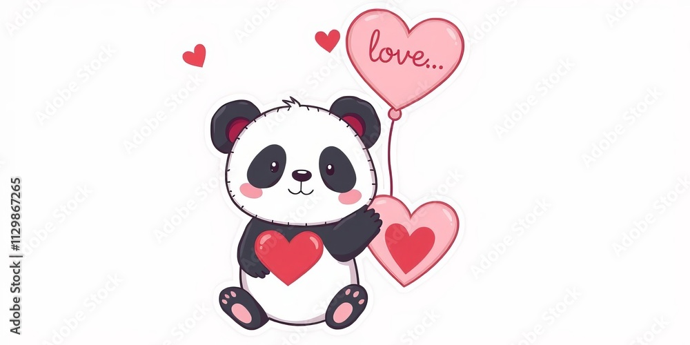 Illustration of a cute baby panda bear smiling with hearts and the word Illustration of a cute baby panda bear smiling with hearts and the word