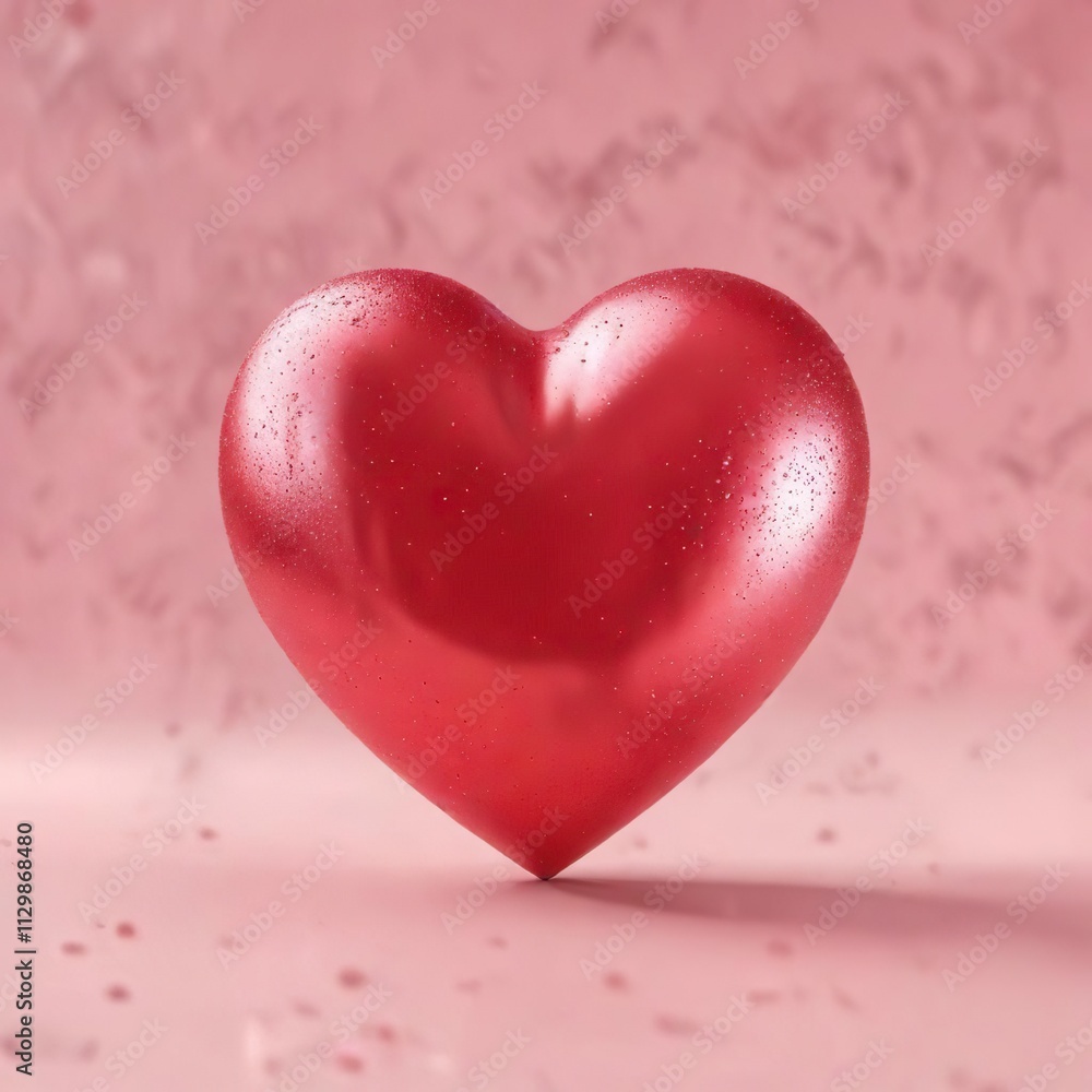 Fototapeta premium A single red heart shape with a subtle sparkle effect, surrounded by a soft pink background, heart shape, pink background, love symbol