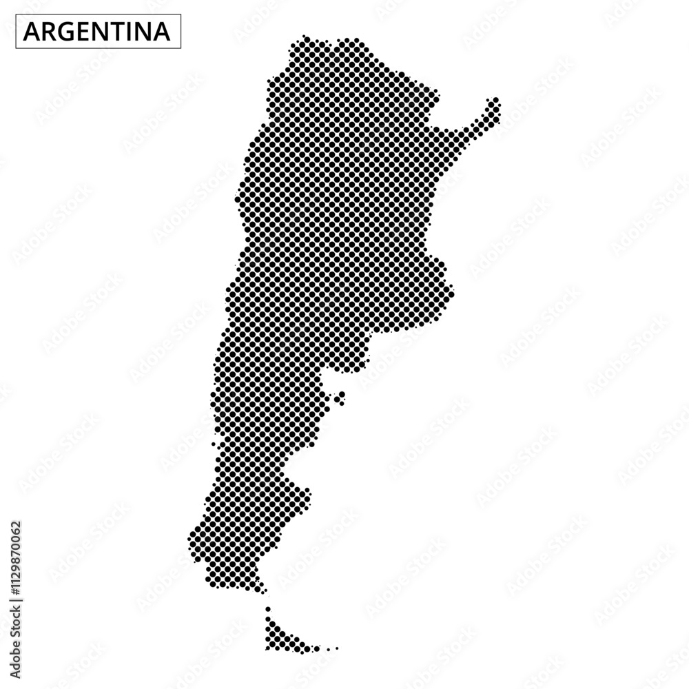 Obraz premium Detailed black and white dotted map of Argentina with bold labeling