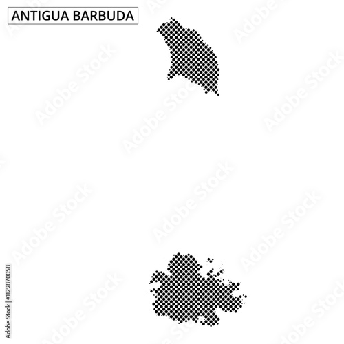 Map outline of Antigua and Barbuda with black dots representing land mass