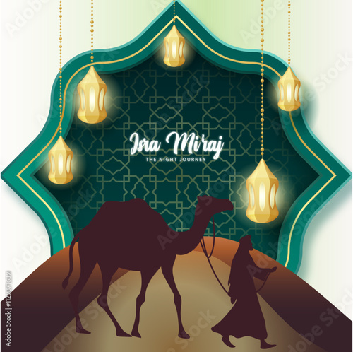 Vector Illustration of Prophet Muhammad's Night Journey for Poster and Flyer Template, Simple Background for Isra Mi'raj Ceremony