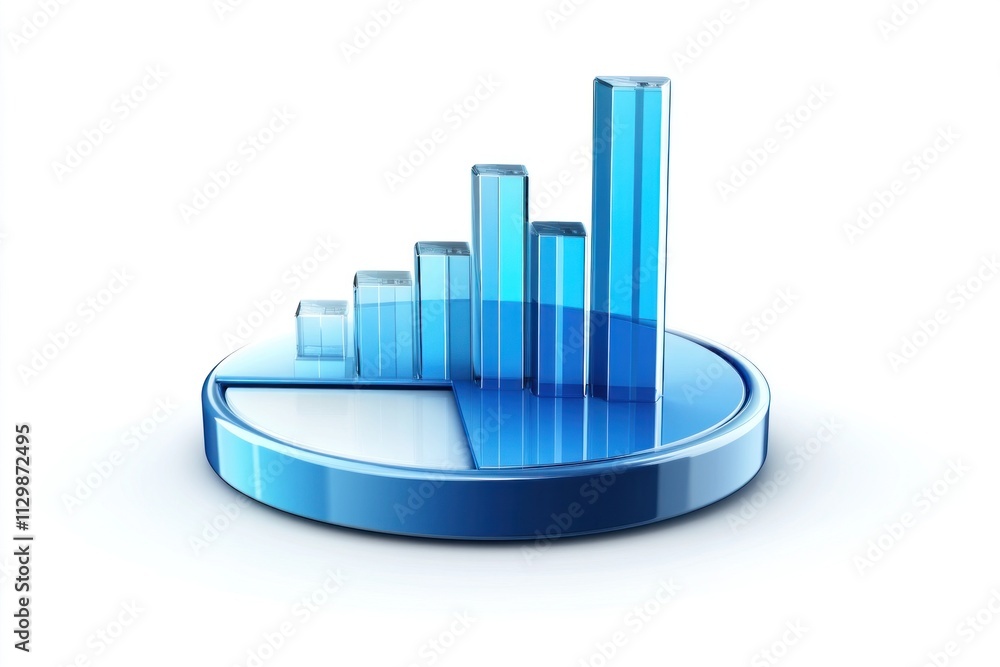 Blue Glass Bar Chart on a Round Platform Blue Glass Bar Chart on a Round Platform