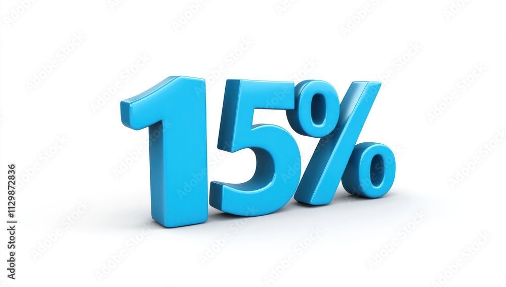 Blue 3D Number Fifteen Percent Symbol Blue 3D Number Fifteen Percent Symbol