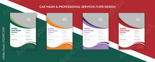 Collection of car wash service internet advertising banner vector flat illustration. Set of automobile cleaning landing page discount place for text. Promotion horizontal ads for order accommodation