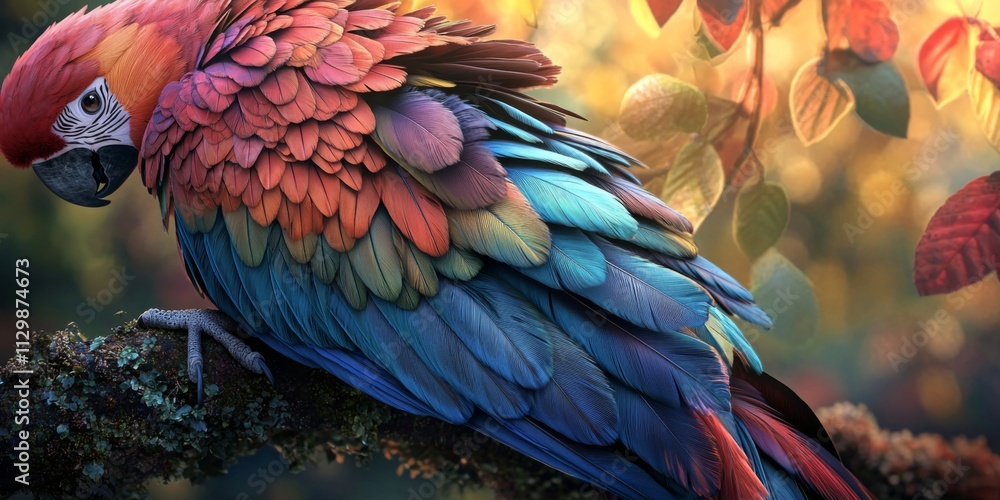 Obraz premium Vivid Macaw Feathers Close up Tropical Bird Wildlife Nature Exotic Beautiful Colorful Detailed High