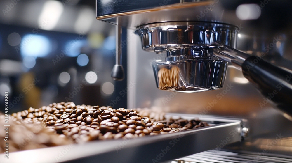 coffee beans being ground in a manual coffee grinder, symbolizing the process of crafting the perfect cup of coffee. The blurred background highlights the focus on the grinding action coffee beans being ground in a manual coffee grinder, symbolizing the process of crafting the perfect cup of coffee. The blurred background highlights the focus on the grinding action
