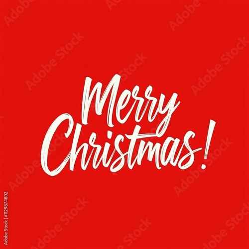 Merry Christmas white ink calligraphy lettering isolated on red background. Merry Christmas and Happy New Year. Festive holiday greeting card design with text for seasonal wishes