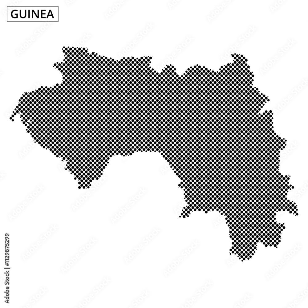 Unique dotted map representation of Guinea highlighting geographic features Unique dotted map representation of Guinea highlighting geographic features