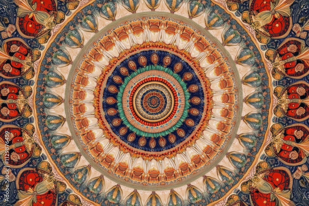 Symmetrical intricate mandala pattern background art cultural significance vibrant colors decorative design artistic environment detailed viewpoint ethnic aesthetic appeal for visual impact Symmetrical intricate mandala pattern background art cultural significance vibrant colors decorative design artistic environment detailed viewpoint ethnic aesthetic appeal for visual impact
