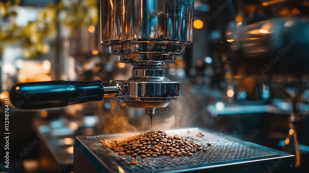 coffee beans being ground in a manual coffee grinder, symbolizing the process of crafting the perfect cup of coffee. The blurred background highlights the focus on the grinding action coffee beans being ground in a manual coffee grinder, symbolizing the process of crafting the perfect cup of coffee. The blurred background highlights the focus on the grinding action