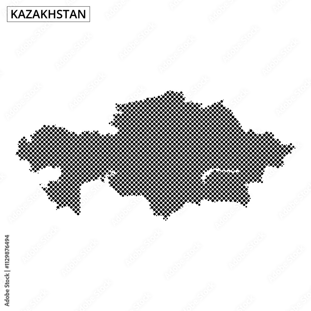 Map outline of Kazakhstan illustrated in dotted design on white background Map outline of Kazakhstan illustrated in dotted design on white background
