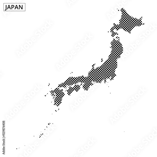 Map of Japan outlined with dotted pattern showcasing its geographic silhouette and shape