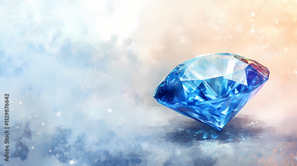 Elegant blue sapphire gemstone on a light background. Sapphire. Illustration Elegant blue sapphire gemstone on a light background. Sapphire. Illustration