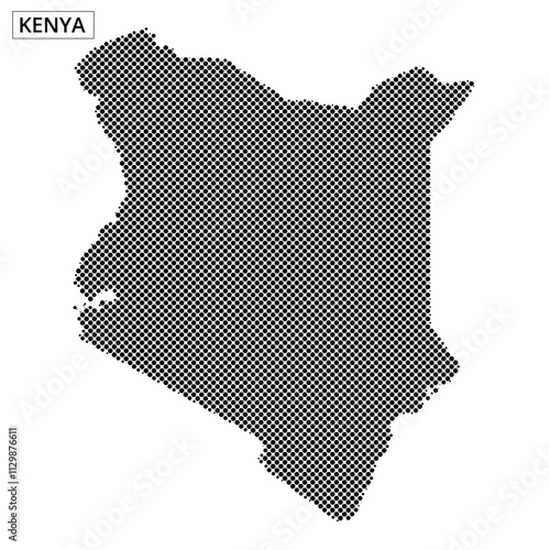 Dot pattern illustration of Kenya highlighting geographical features and characteristics