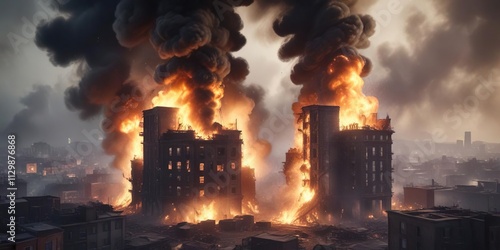 Fire rages on as buildings collapse in a riot of smoke , collapse, fire photo