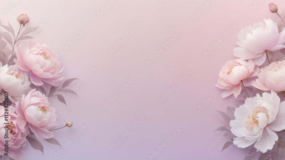 Obraz premium Pink and white peonies on pastel gradient background with copy space