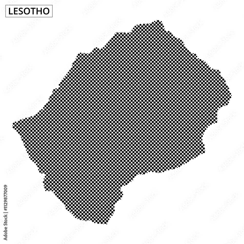 Map outline of Lesotho with dotted texture and geographical features highlighted Map outline of Lesotho with dotted texture and geographical features highlighted